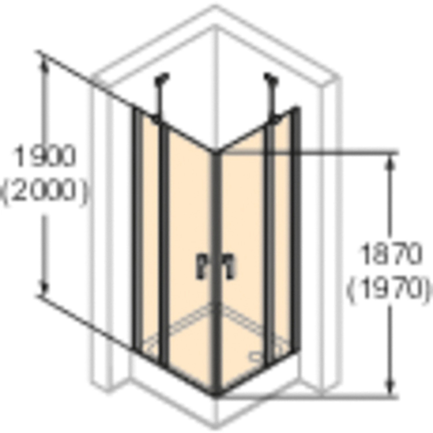 Hüppe Schwingtür Design Pure Black Edition, 80x200 cm, mit Maßangaben für Walk-in Dusche.