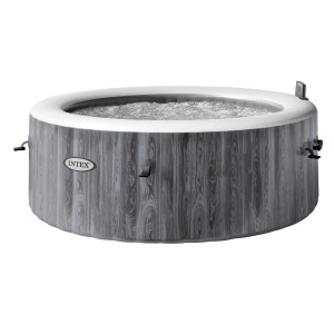 Intex PureSpa Greywood Deluxe aufblasbarer Whirlpool, Ø 196 cm, mit Luftdüsen und abnehmbarer Steuerung.