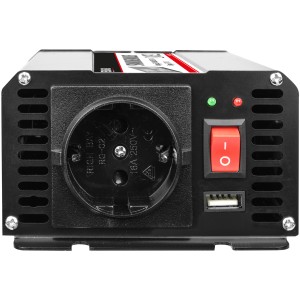 Eufab Spannungswandler 300W: 12V auf 230V mit Steckdose, USB-Anschluss und Ein/Ausschalter.