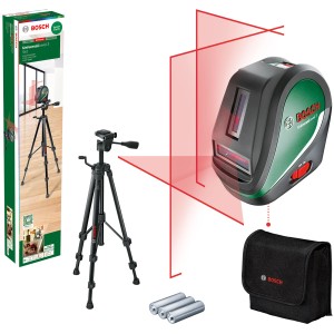 Bosch UniversalLevel 3 Kreuzlinienlaser Set mit Stativ, Tasche und Batterien.