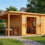 Imprägniertes Alpholz Gartenhaus Maria-28 mit Schleppdach, 450x250 cm, naturbelassenes Holz.