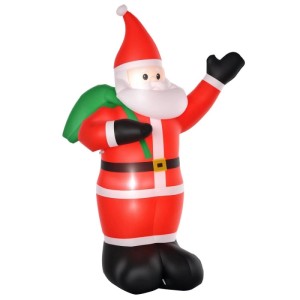 Großer, aufblasbarer Weihnachtsmann von HOMCOM in Rot mit grünem Sack und Beleuchtung. Ideal für Weihnachtsdeko.