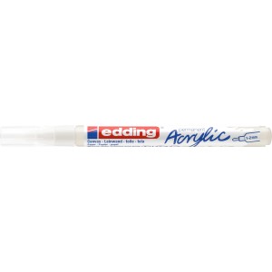 Edding 5300 Acrylmarker, fein, verkehrsweiß. Strichbreite 1-2 mm.