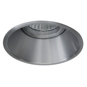 Silberner LED-Einbauspot für Feuchträume, Modell Taro von Näve, Ø 9,4 cm.