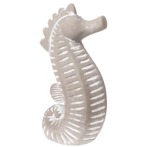 Grau-weißes Deko-Seepferdchen aus Beton, 19 cm, für maritime Gartendeko.