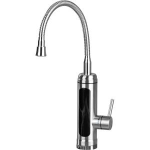 Maxxmee Warmwasserarmatur mit Heizspirale, Edelstahl, flexiblem Auslauf und LED-Anzeige.