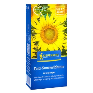 Kiepenkerl Gründünger Feld-Sonnenblume, 125g Packung mit gelber Blüte. Gründüngung und Winterfutter für Wildvögel.