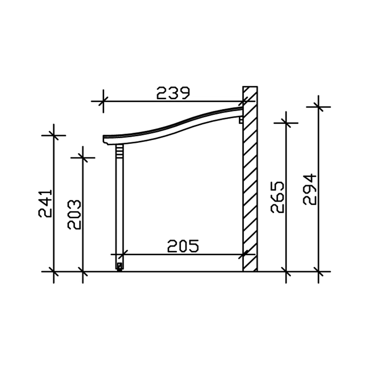 Technische Zeichnung der Skan Holz Terrassenüberdachung Verona, Maße: 541x239 cm.