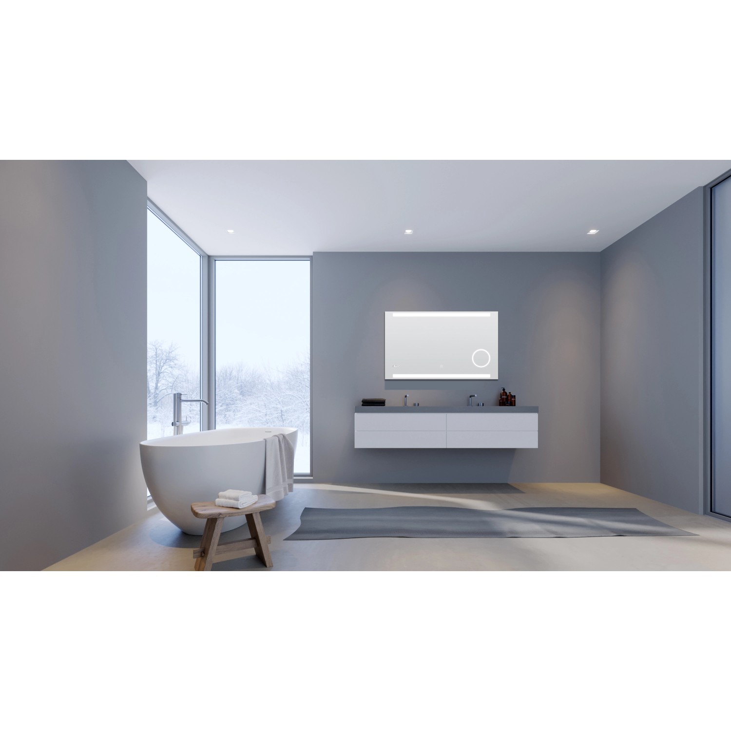 DSK Design LED-Lichtspiegel Silver Conde, 100x60 cm im modernen Badezimmer.
