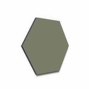 Sechseckiges, olivgrünes Akustikpaneel aus MDF, Teil eines 3er-Sets.