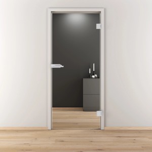 Novadoors Glastür-Set Nova 510, DIN rechts, 82,1x201,3 cm, satiniertes Glas mit Edelstahlbeschlägen.