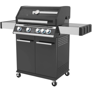 Schwarzer El Fuego Gasgrill Columbia mit Infrarotbrenner, Sichtfenster und Rollen.