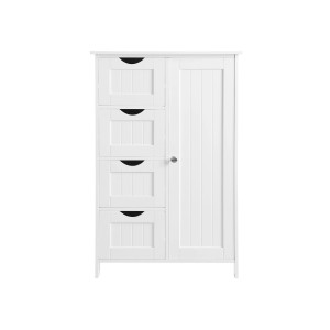 Weißes Vasagle Sideboard mit 4 Schubladen und einer Tür. Schlichtes Design für Bad, Wohn- oder Flurbereich.