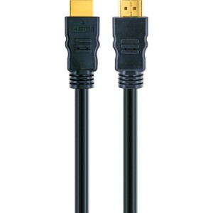 Schwaiger Premium High-Speed HDMI-Kabel mit Ethernet, schwarzes Kabel mit vergoldeten Anschlüssen.