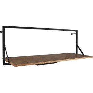 Modernes Wandregal Becky mit LED-Beleuchtung, Metall schwarz/Holz natur, 30x90x30 cm.