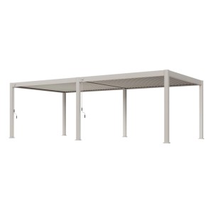 Großer Weide Deluxe Plus Pavillon 4x8m in Ivory Sand mit verstellbaren Aluminium-Lamellen als Terrassenüberdachung.