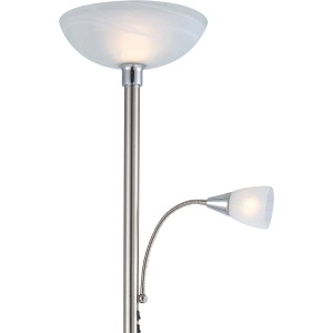 Globo LED-Stehleuchte Blade, Nickel matt mit alabasterfarbenem Glas und Lesearm.