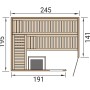 Grundriss der Weka Massivholzsauna Turku 3 Sparset mit Maßen.
