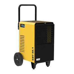 Güde Bautrockner GBT 50.1 in Gelb-Schwarz, ein Baugerät mit hoher Entfeuchtungsleistung und praktischem Transportgriff.