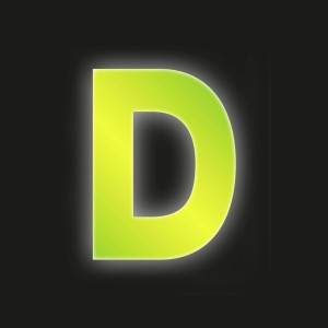 Reflektierender, gelber Klebebuchstabe "D" von Conacord, 8 cm hoch.