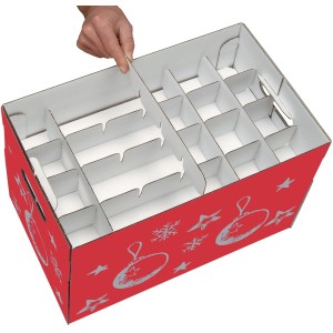 Nips Christmas-Aufbewahrungsbox, rot/silber, mit Fächern für Christbaumkugeln und Weihnachtsdeko.