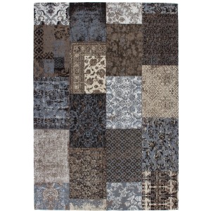 Brauner Vintageteppich Viva 270 mit Patchwork-Design, 80x150 cm. Flachgewebe mit Jacquard-Muster.