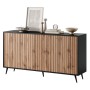 Selsey Sideboard Bello, 154 cm, mit mattschwarzem Korpus und Wotan-Eiche Lamellenfronten. Modernes Design mit schwarzen Füßen.