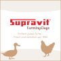 Supravit Farming Days Logo mit Ente und Huhn Silhouetten. Kalkgrit Futterkalk Ergänzungsfutter für Hühner, starke Eierschalen.