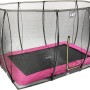 Rechteckiges EXIT Silhouette Bodentrampolin 214x305 cm in Rosa mit Sicherheitsnetz.