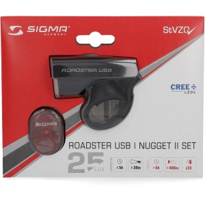Sigma Roadster USB Beleuchtungsset: Front- und Rücklicht für Fahrräder, wiederaufladbar.