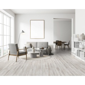 Heller Wohnraum mit Laminatboden Mount Logan Pine in Eichenoptik.
