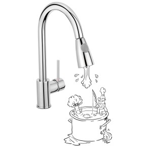 baliv Küchenarmatur KI-1320 Chrom mit hohem Auslauf und herausziehbarer Brause.