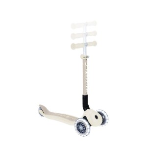 Globber Junior Tretroller Kokos Weiß mit 3 LED-Leuchtrollen, klappbar, höhenverstellbar.