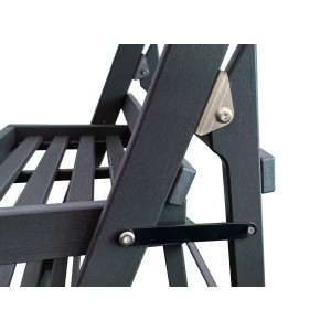 Detailansicht der anthrazitfarbenen, 3-stufigen Blumentreppe aus Kunststoff mit Holzoptik.