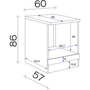 Skizze des Flex-Well Herd-Umbauschrank Orlando, Maße: 60x86x60 cm, Kaschmir Glanz/Sonoma Eiche