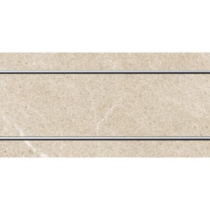 Dekorfliese Manhattan Cream, 30x60 cm, Feinsteinzeug in Steinoptik mit zwei Zierlinien.