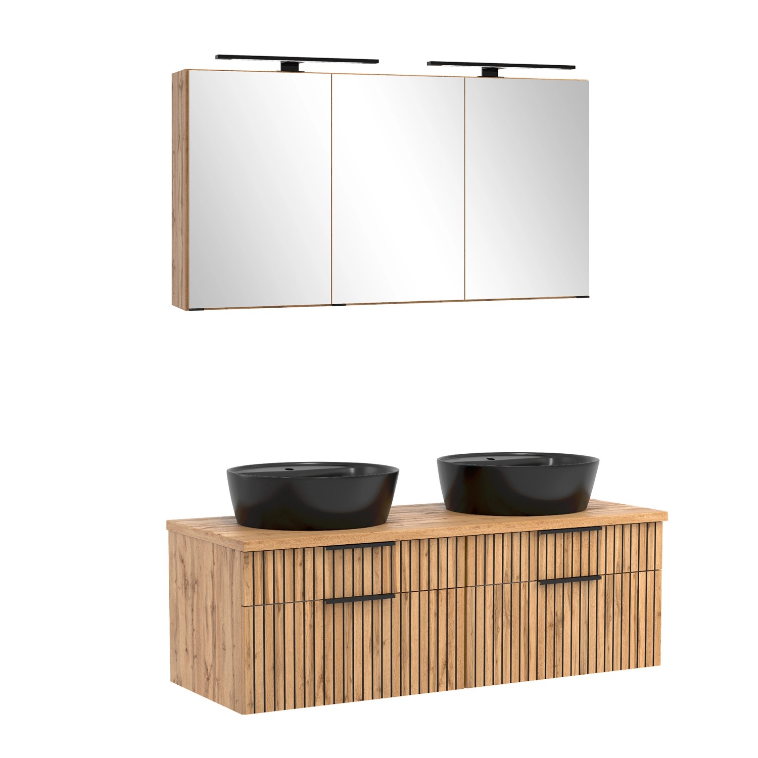 Held Möbel Waschtisch-Set Keramikbecken Schwarz 200 x 120 x 47 cm Eiche 2-tlg._2