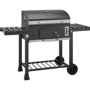 Jamestown Holzkohlegrill Jaxon XL mit Deckel, Seitentischen und Ablage.