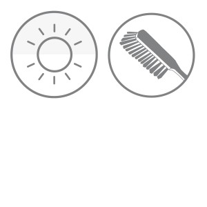 Symbol für Lichtregulierung und einfache Reinigung des Gardinia Doppelrollos.