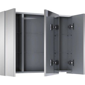 Offener Maximus Spiegelschrank BASIC, 80,6 cm breit, mit drei Spiegeltüren und Einlegeböden.