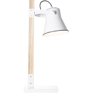 Weiße Brilliant Tischlampe Plow mit Holzfuß, Design-Tischleuchte für Wohnraum und Nachttisch.