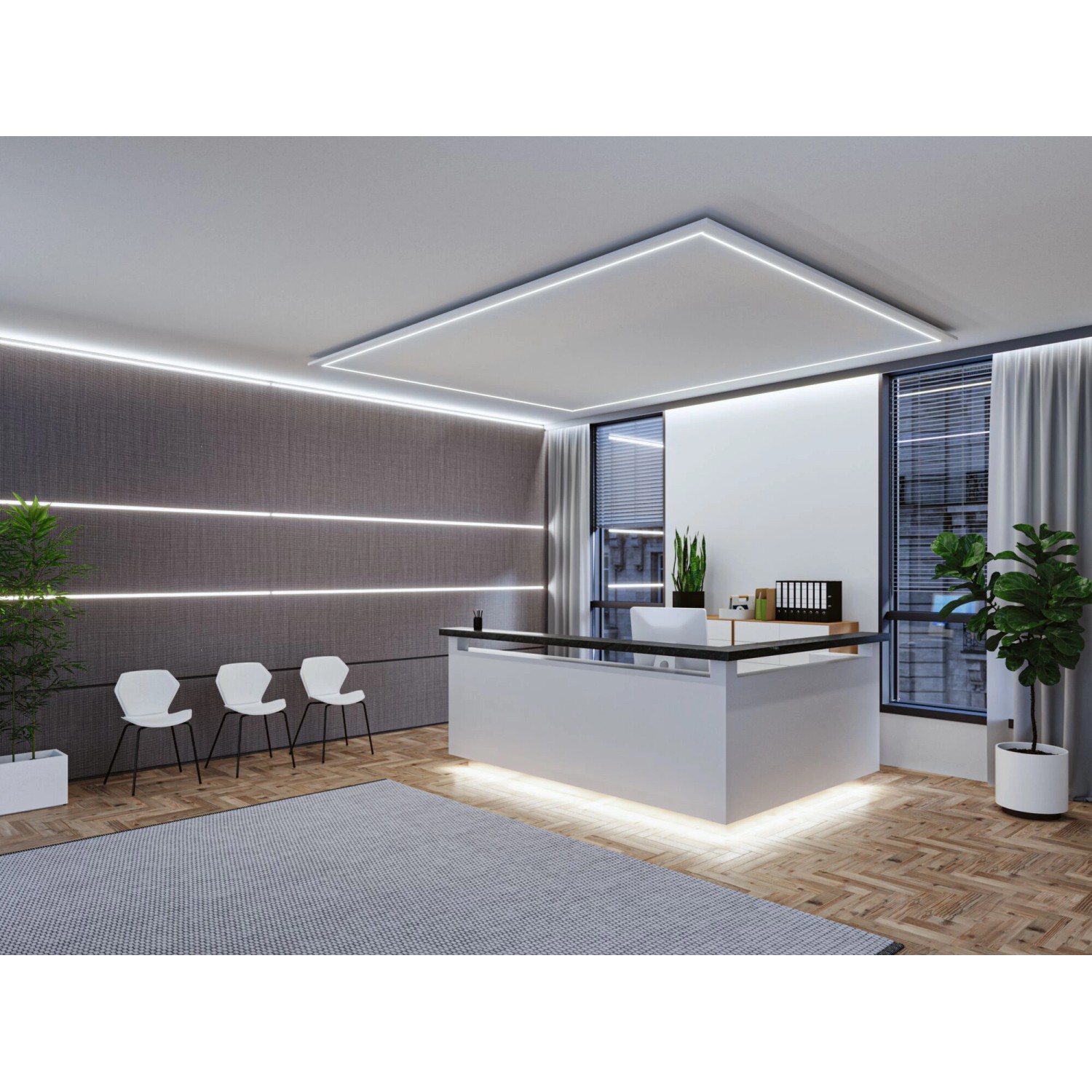 Büro mit Paulmann LED-Streifen MaxLED 1000 COB für Decken- und Wandbeleuchtung.