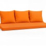 Orangefarbenes Bankkissen-Set für 3-Sitzer Gartenbank, bestehend aus Sitzkissen und 3 Rückenkissen.