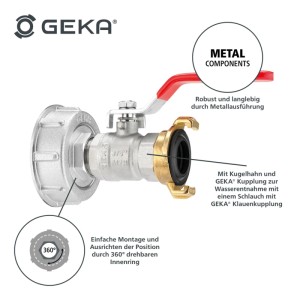 GEKA plus IBC Adapter Set mit Kugelhahn und GEKA Kupplung für Regentonnen.