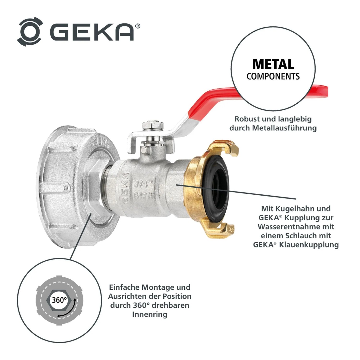 GEKA plus IBC Adapter Set mit Kugelhahn und GEKA Kupplung für Regentonnen.