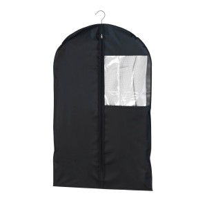 Schwarzer Wenko Kleidersack 60x100cm mit Reißverschluss und Sichtfenster zur Textilaufbewahrung.