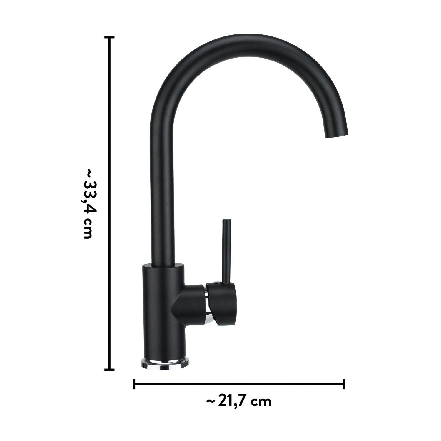 Schwarze baliv Küchenarmatur KI-1831, Einhebelmischer mit hohem, gebogenem Auslauf.