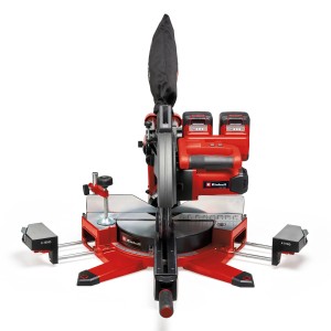 Einhell Akku-Zug-Kapp-Gehrungssäge TE-SM 36/10 L Li-Solo, rot, mit Spänefangsack und Werkstückauflagen.