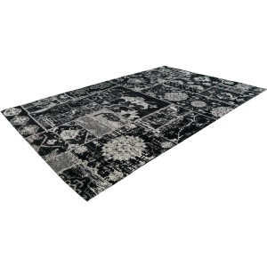 Kayoom Teppich River, schwarz-grau, 155x230 cm, Kurzflor mit Vintage-Muster.