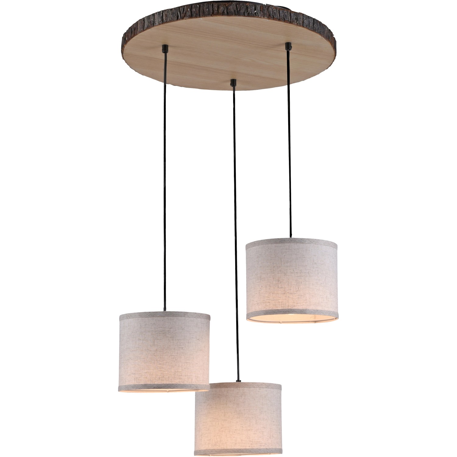 Just Light Pendelleuchte Bark mit Holzdekor, 3-flammig, Höhe 120cm.